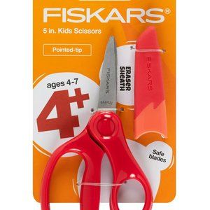 Fiskars Kids Scissors, 5", Pointed, School Supplies for Kids 4+, Red